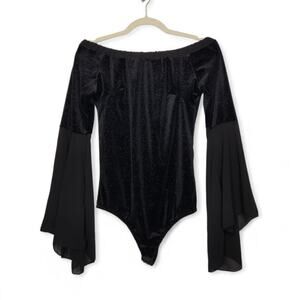 Vintage New Style Italy Black Velvet Shimmer One Piece Bell Sleeves Goth Punk